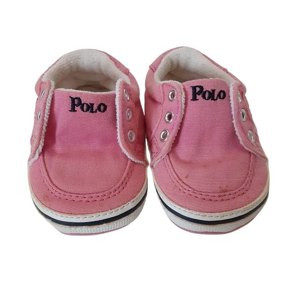 Ralph Lauren Baby Girl 3mo Pink Polo Shirt + Embroidered Slip On Sneakers Set - Picture 3 of 15